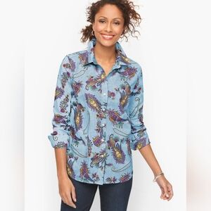Talbots 100% Cotton Button Down Front Swirly Paisley Long Sleeve Shirt - Size XL